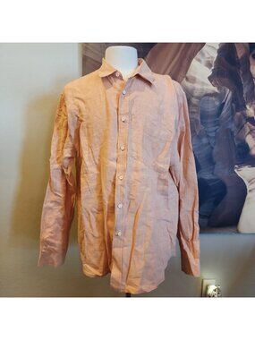 Island Republic Linen Shirt Orange Men's XL Button Front Long Sleeve